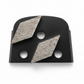 Double Rhombus diamond grinding plate with tapered edges and two diamond segments on black base for enhanced concrete grinding
